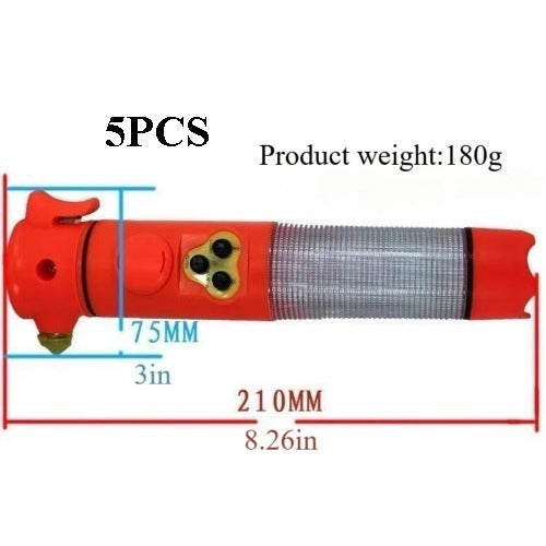 Hammer multifonctionnel rouge et jaune pour la sécurité automobile avec lampe de poche