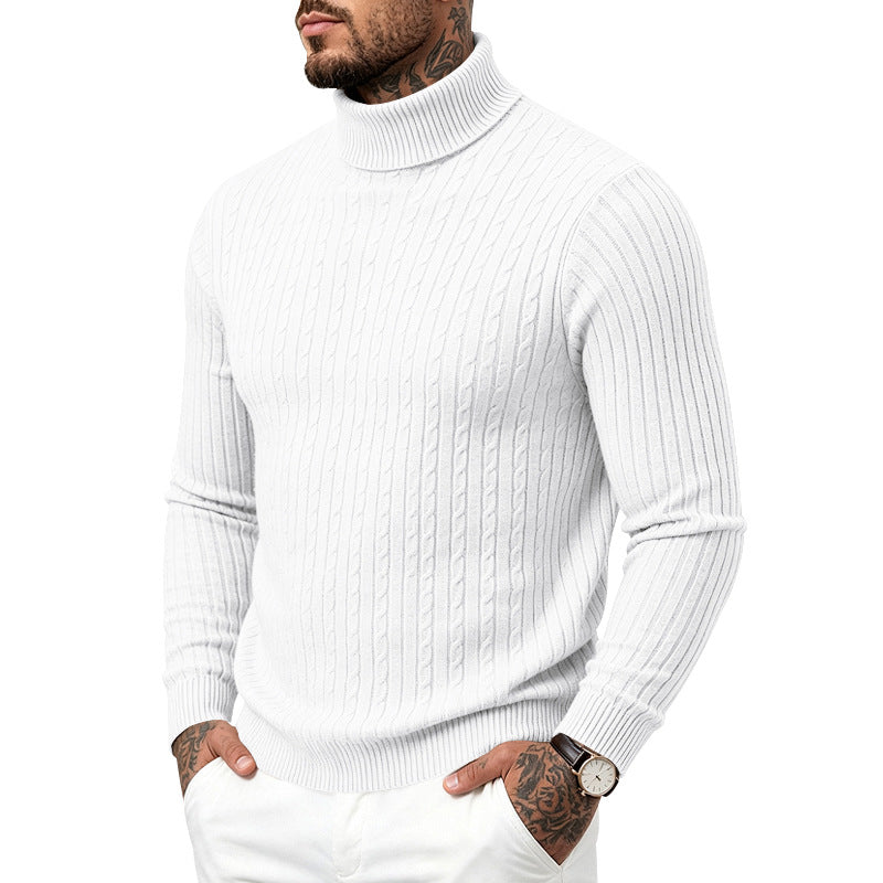 Hommes Col tortueux Slim-Fit Vertical-Stripe Chandail occasionnel à manches longues