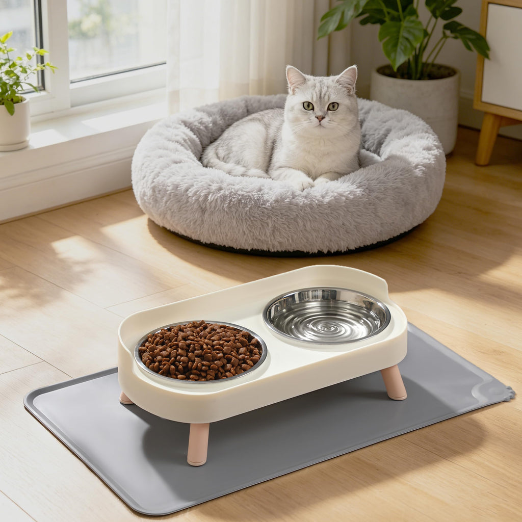 Ensemble de bols pour chats élevés - Ensemble de nourriture pour chats élevés et de bol d'eau avec support antidérapant - Aliments pour animaux de com