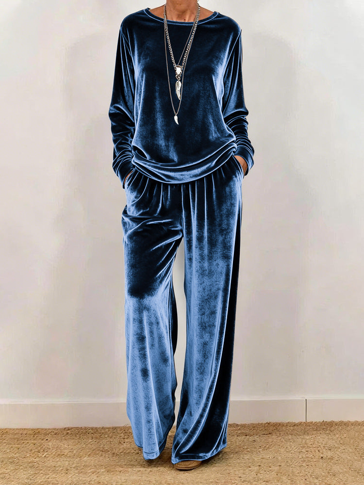 Commerce extérieur Vêtements pour femmes Pull de cou rond occasionnel Manches longues Plus-longueur Pantalons Ve