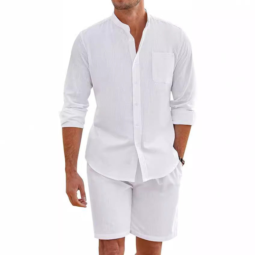 Chemise à manches longues à manches longues confortable en coton doublé pour homme