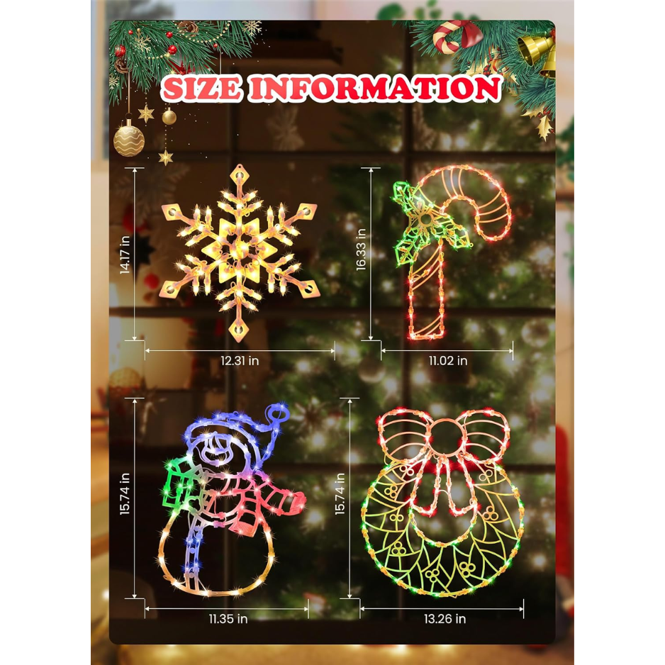 4 lumières de fenêtre de Noël Pack