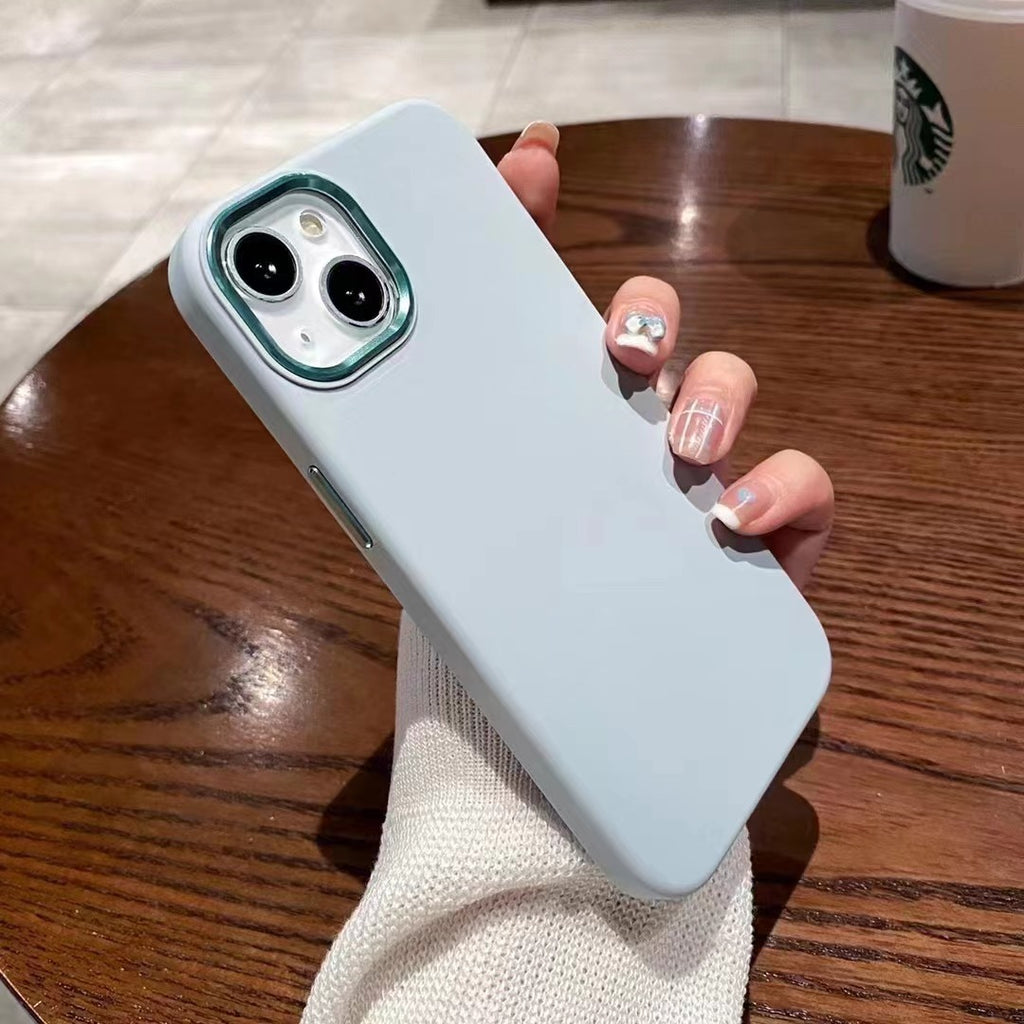 Boîtier de téléphone en métal silicone liquide de couleur pleine couverture