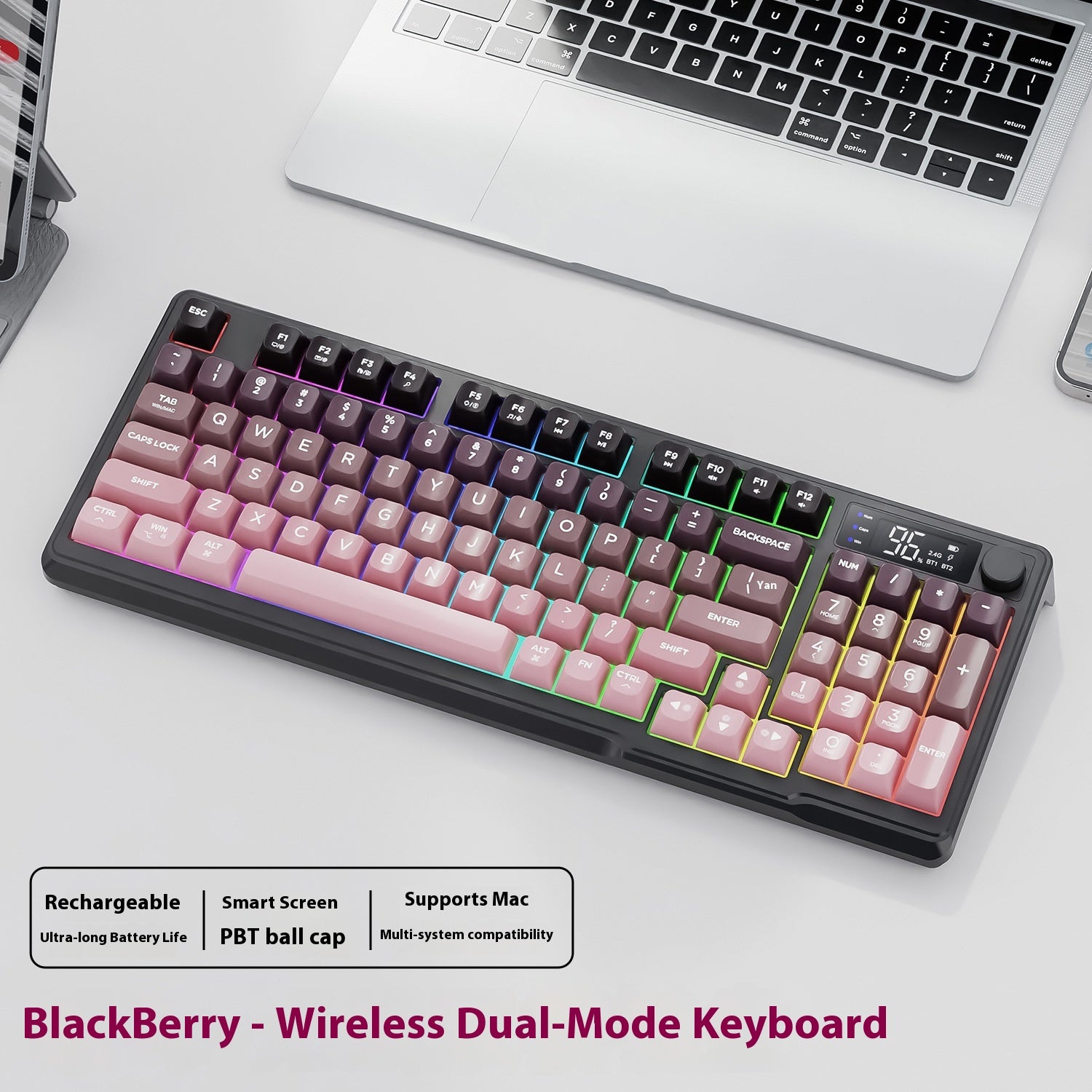 Wireless Bluetooth Double mode clavier Gradient Belt Display Computer Office