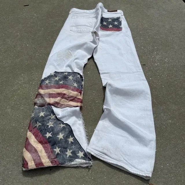 Hommes Flag-Patchwork-Button Plus-Size Jeans