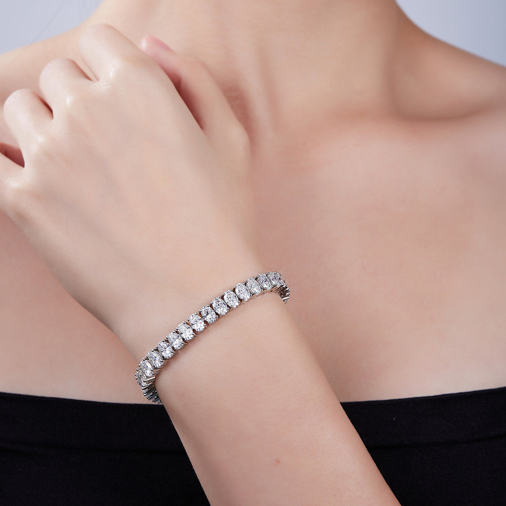 S925 Argent Sterling 6x4mm Oval Cut Moissanite Bracelet de tennis D Couleur VVS1 16-18-20cm GRA
