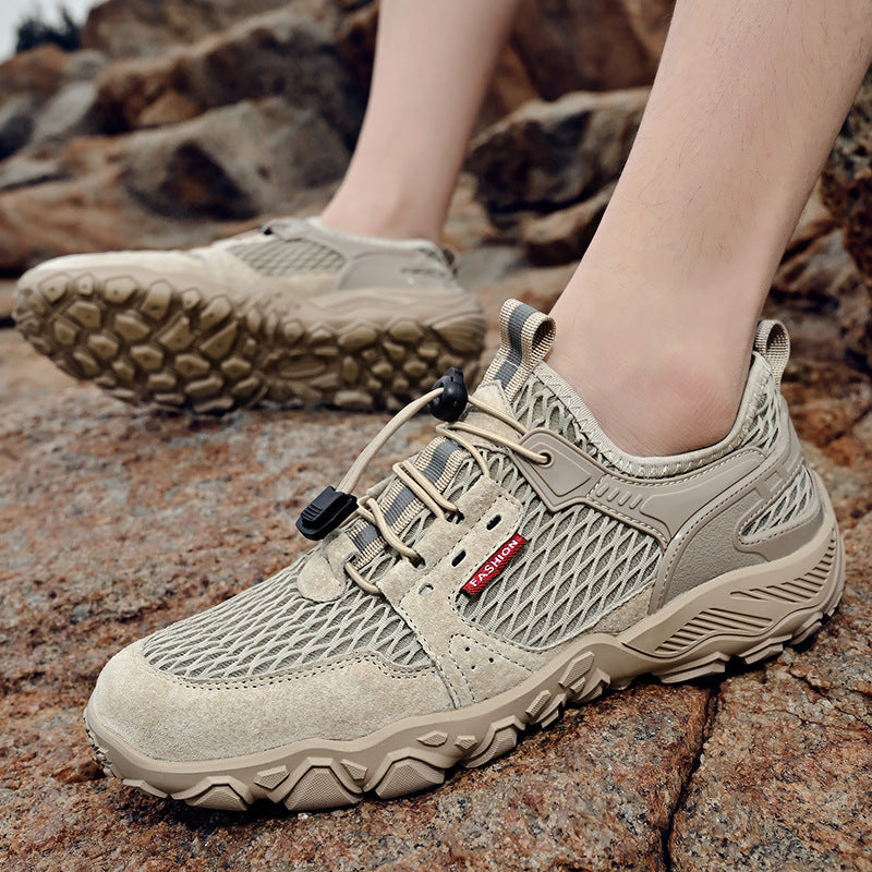Hommes en cuir d'été respirant Sports de plein air Casual Chaussures Non-dérapant Mesh doux-solé Surfa