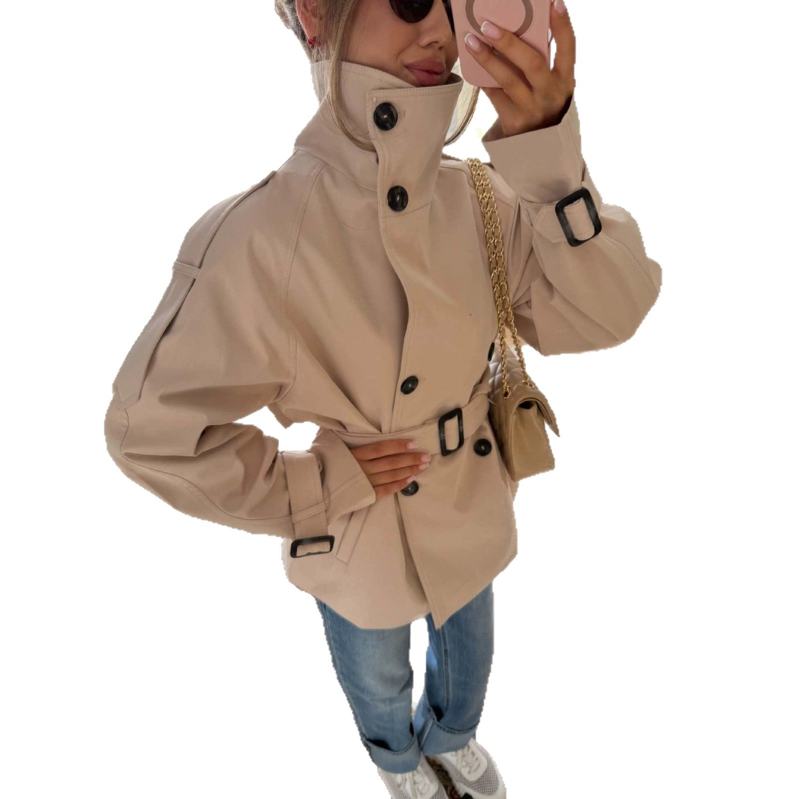 Femme Mode Vintage à double-brassure Cincher Trench Coat