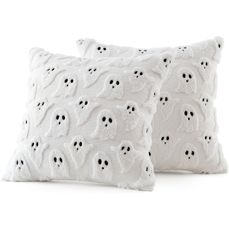 Blanc mignon fantôme Halloween housses oreiller 18x18 Ensemble de 2 Spooky Esthétique Coussin Cov
