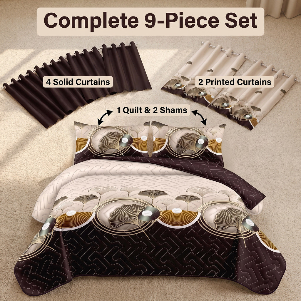 Couche de lit et rideau 9 piece brun et noir Lotus