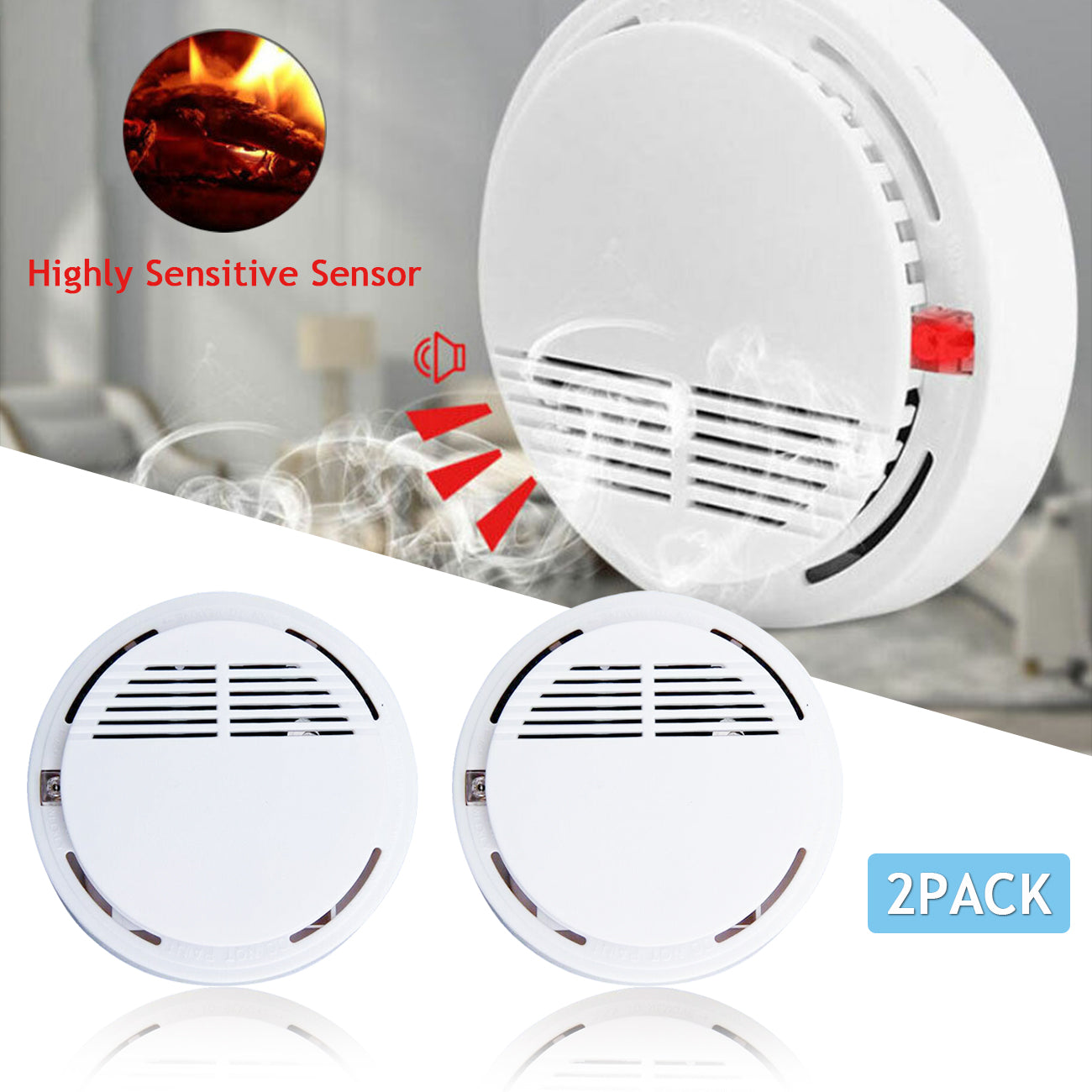 Détecteur d'alarme de fumée maison Détecteur d'alarme d'incendie avec batterie 9V