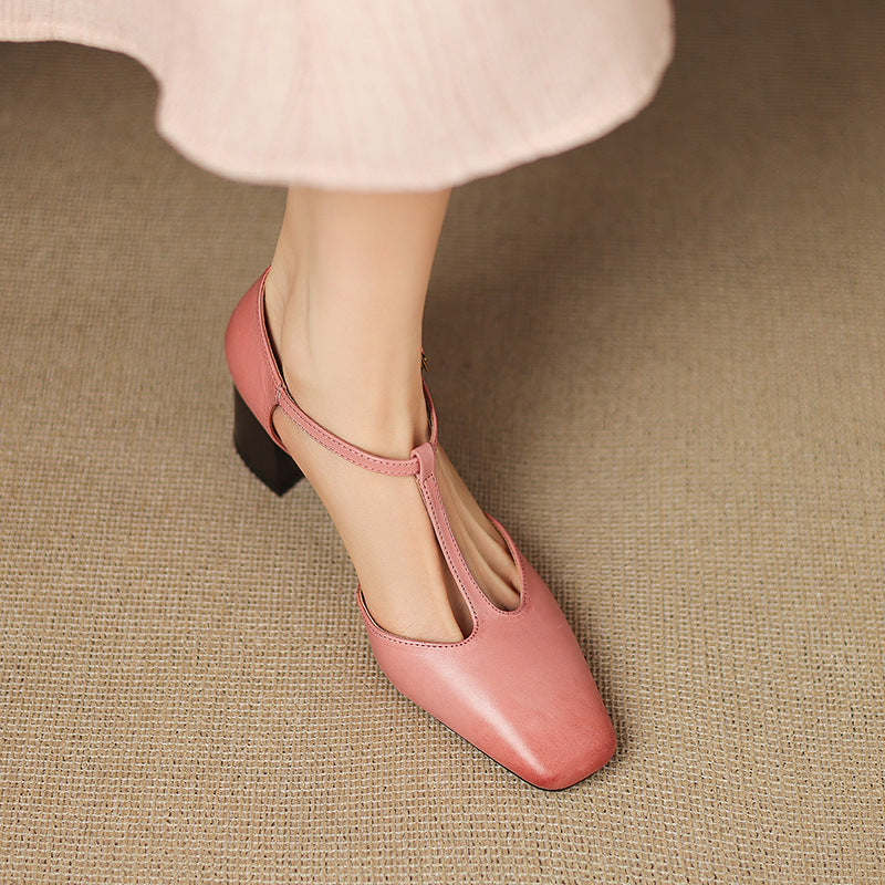 Sandales de mode Summer Square-toe Chunky-heel