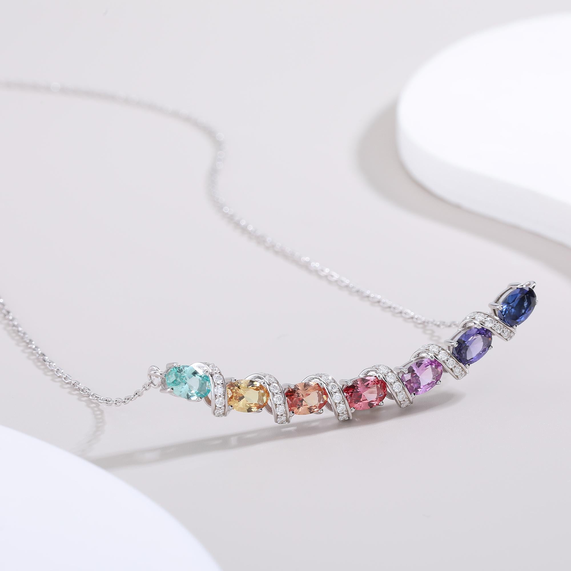 S925 Collier de pierre gemme en arc-en-ciel en argent sterling Lab-Grown 45cm Coupe ovale avec couleur D VVS1 M