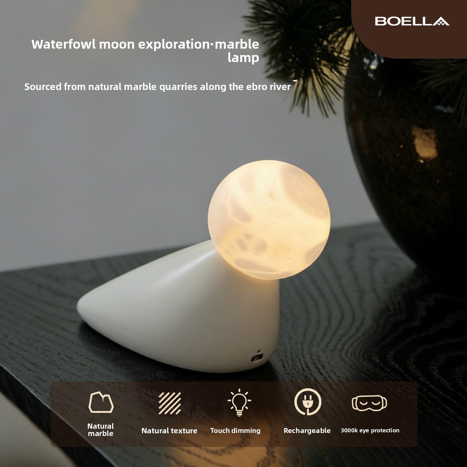 The Waterbird Moon - Lampe en Albâtre et Aluminium de luxe