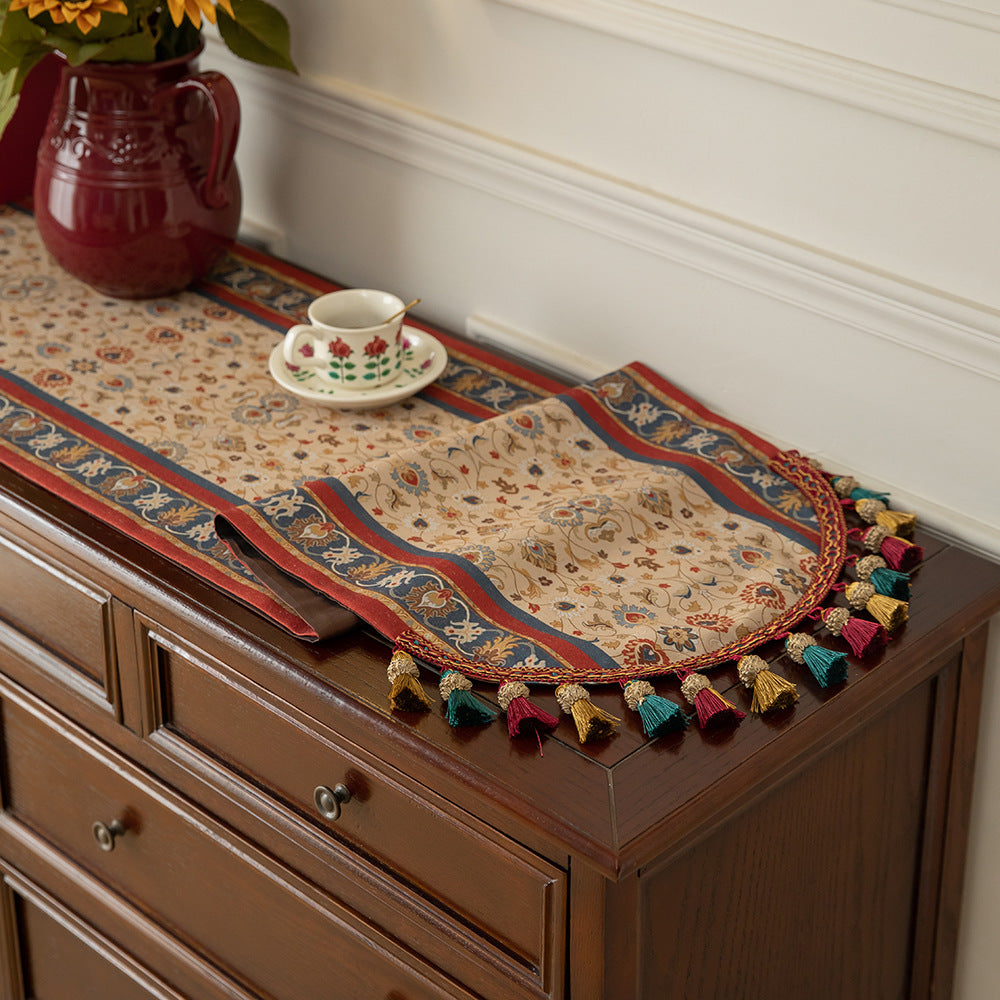 Vintage Table Runner Drapeau de thé Fringe Fringe American longue nappe