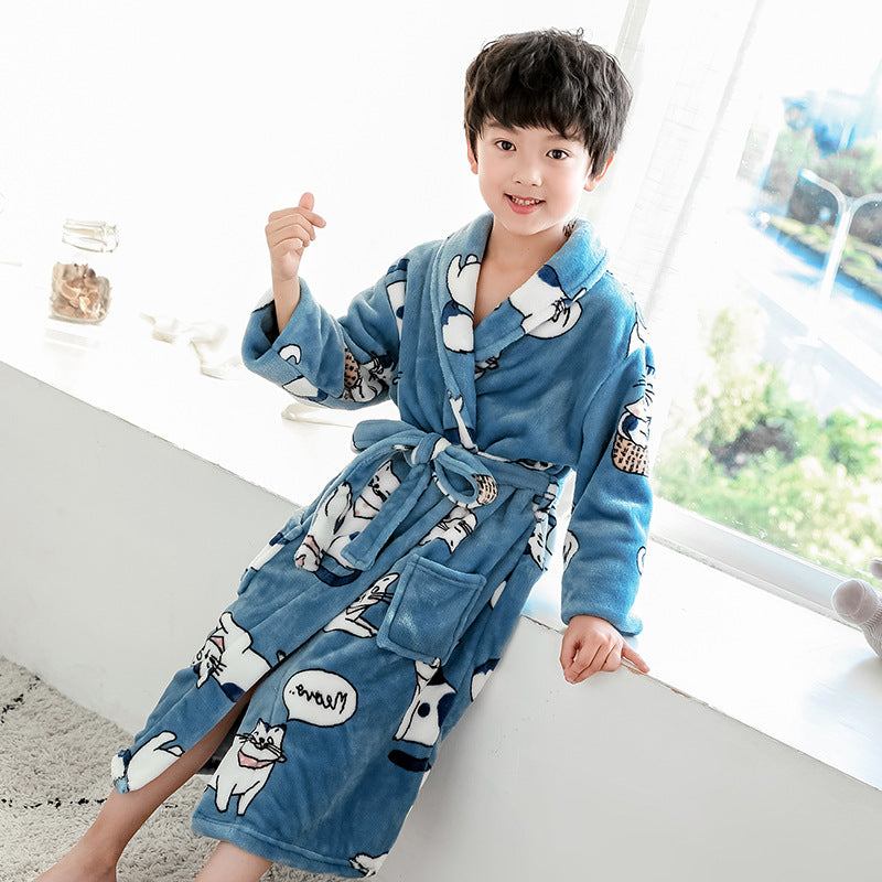 Chemise de nuit pour enfants Peigne de bain pour garçon Flanelle épaissée Fleece Pajamas