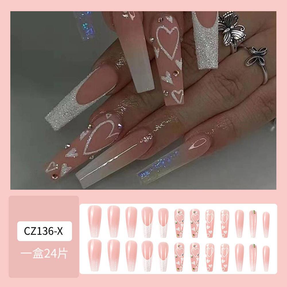 Ensemble de manucure de style cercueil de 24 pièces avec pierre 3D en forme de cœur et