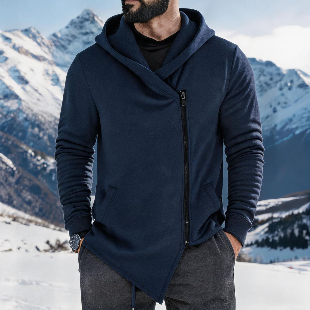 Hoodie hommes doublée de polaire avec une fermeture éclair inclinée