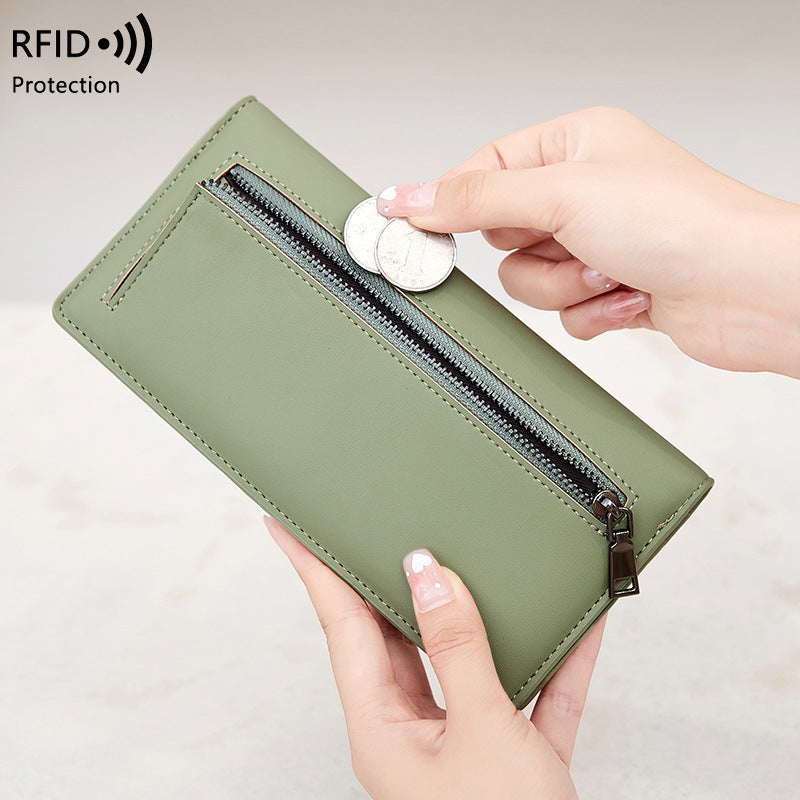 RFID Portefeuille antivol PU simple portable avec fermeture éclair et plusieurs fentes de cartes