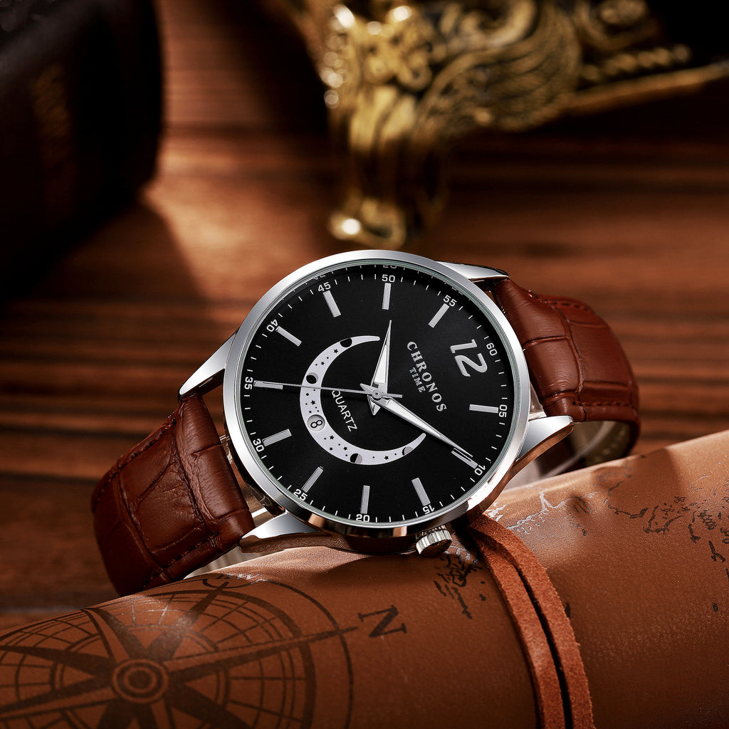 Montre de mode Quartz pour homme Bracelet en cuir véritable