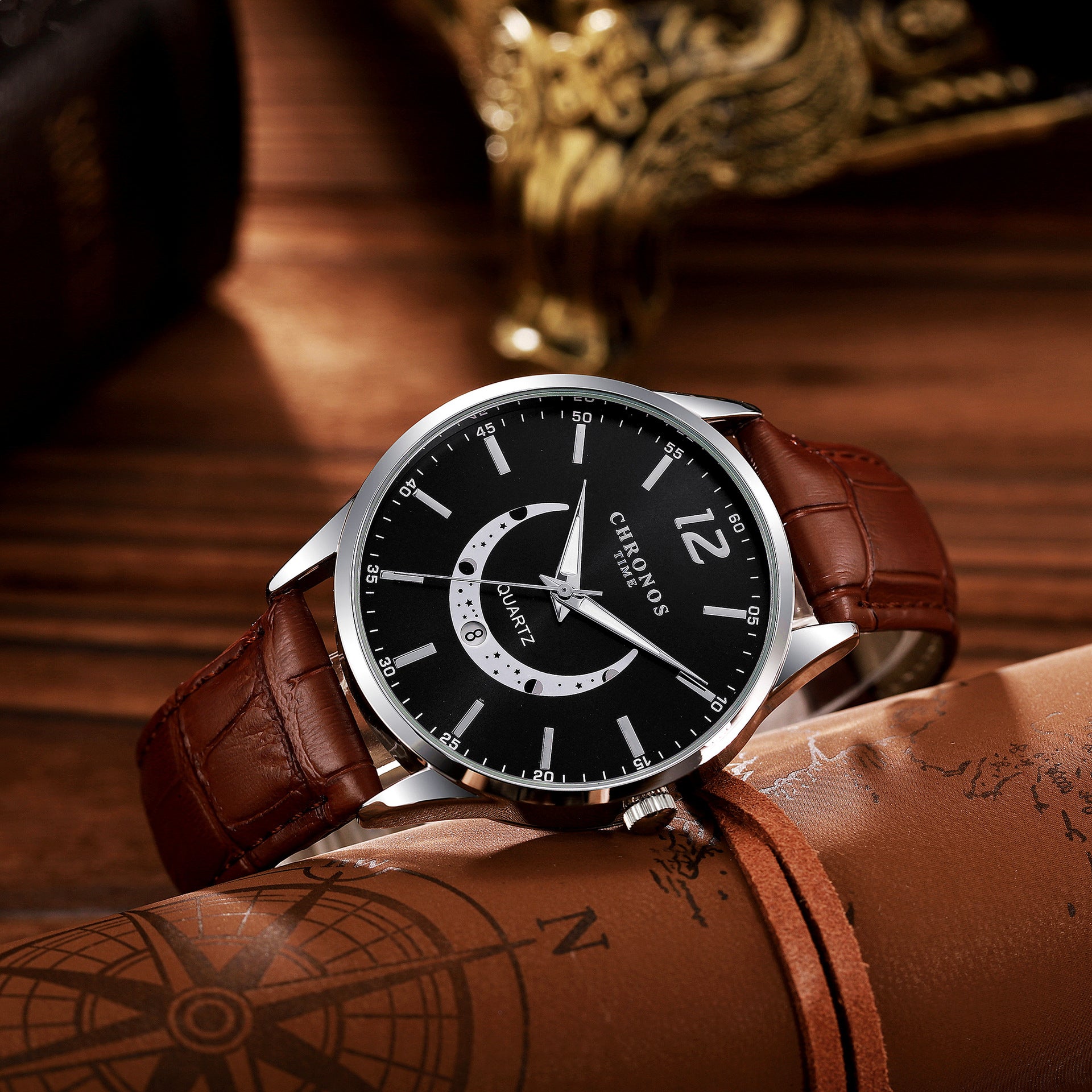 Montre de mode Quartz pour homme Bracelet en cuir véritable