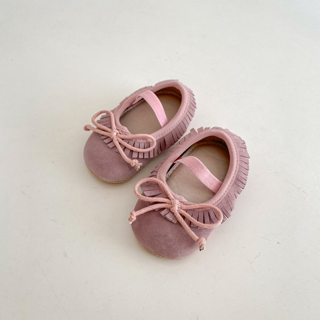 Printemps véritable en cuir bébé filles chaussures Big Bow couvert frange antidérapant résistant à l'usure doux