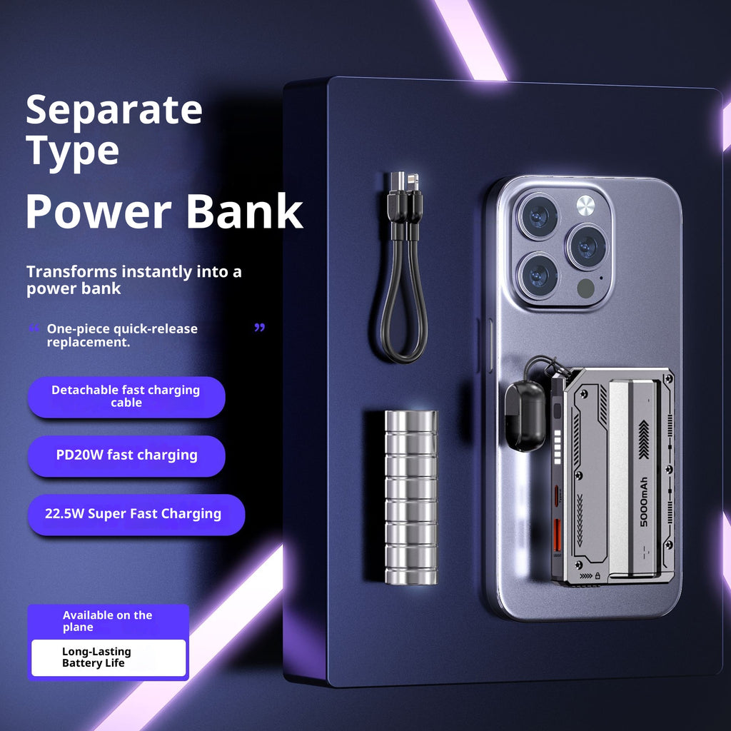 Détachable Mobile Power Cylinder Cell Mini Style Type de séparation élastique Power Bank