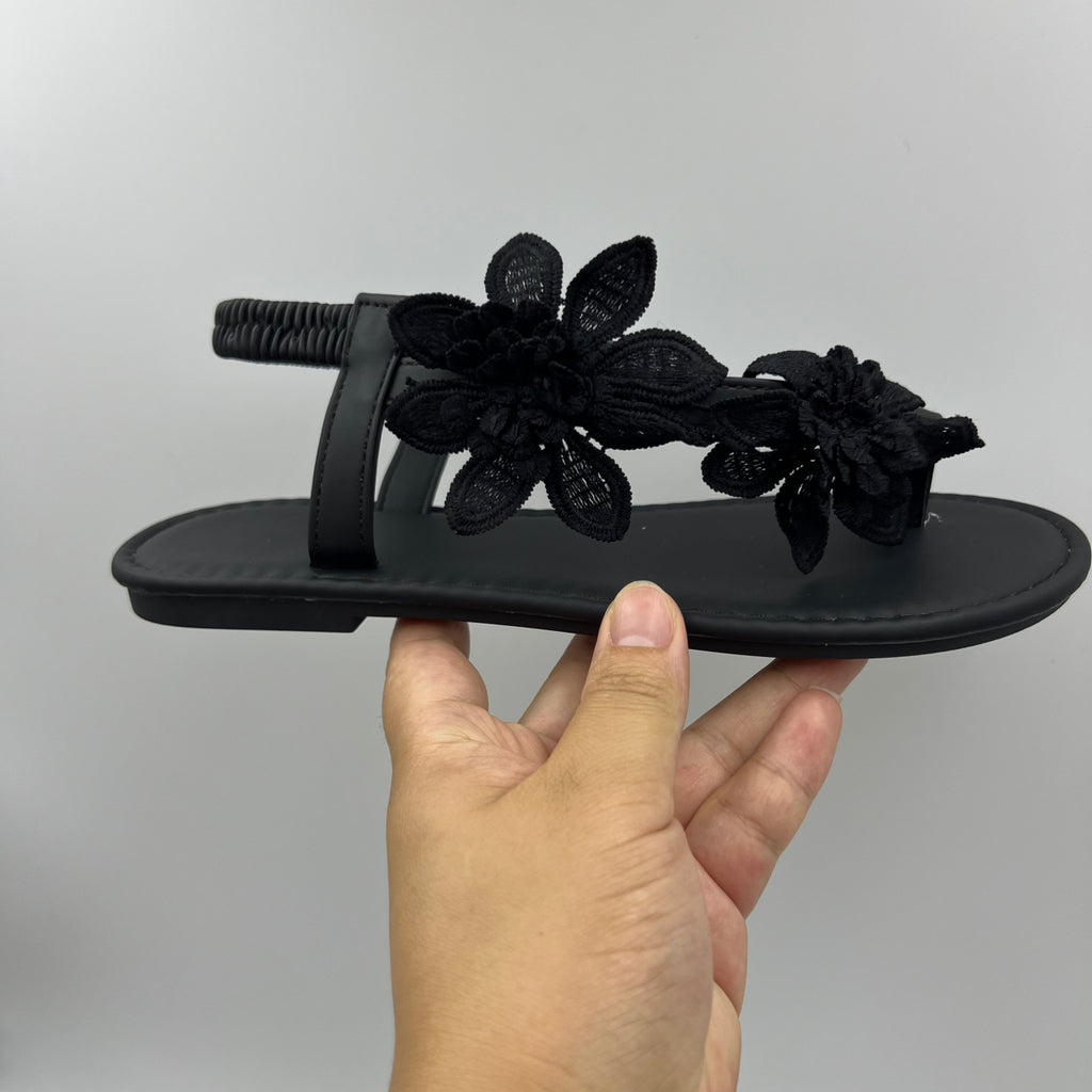 Sandales plates de broderie florale européenne pour femmes