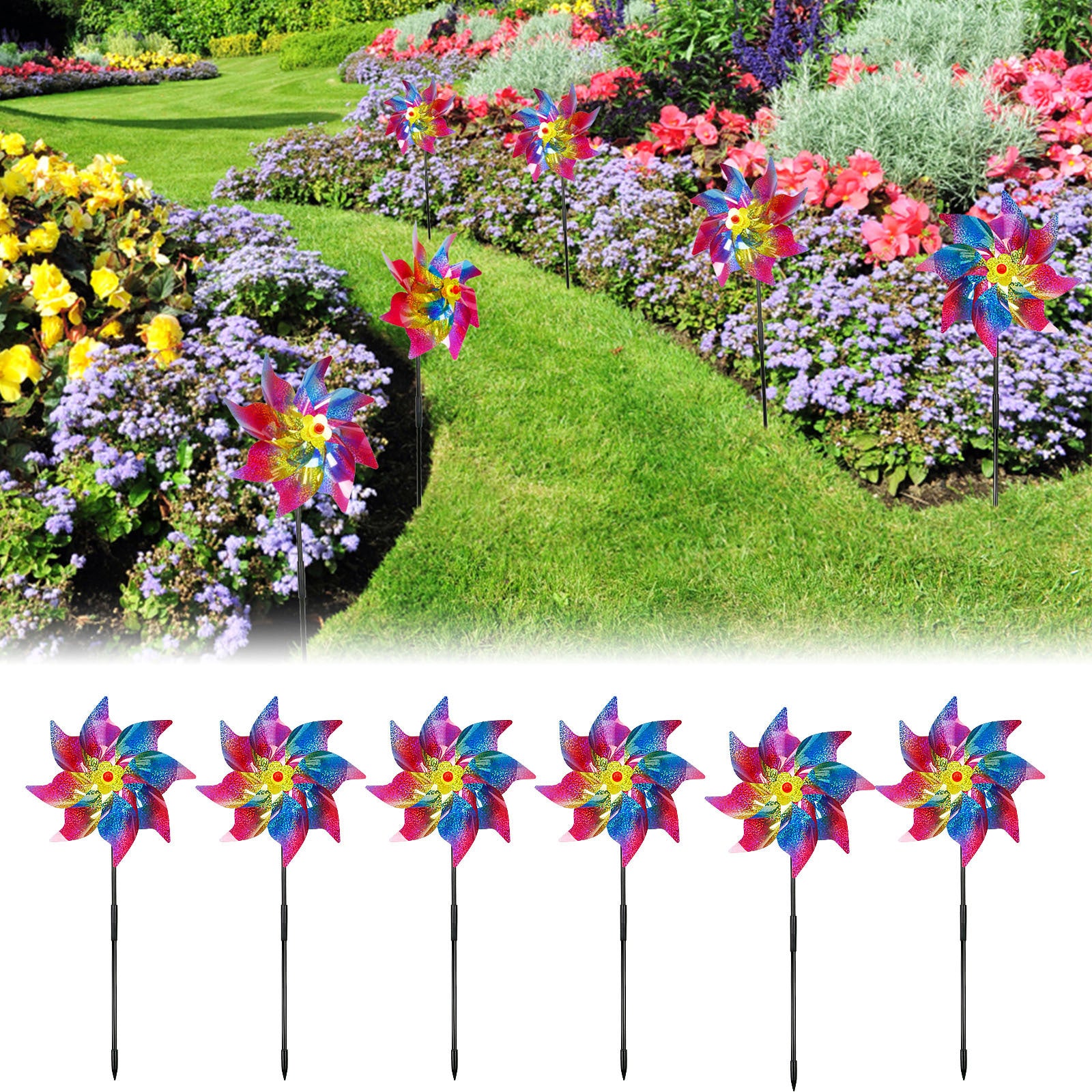 Décorations de soirée et accessoires — Ensemble de moulins à vent pour l'écurie des oiseaux — 6 moulins à vent pour le jardin