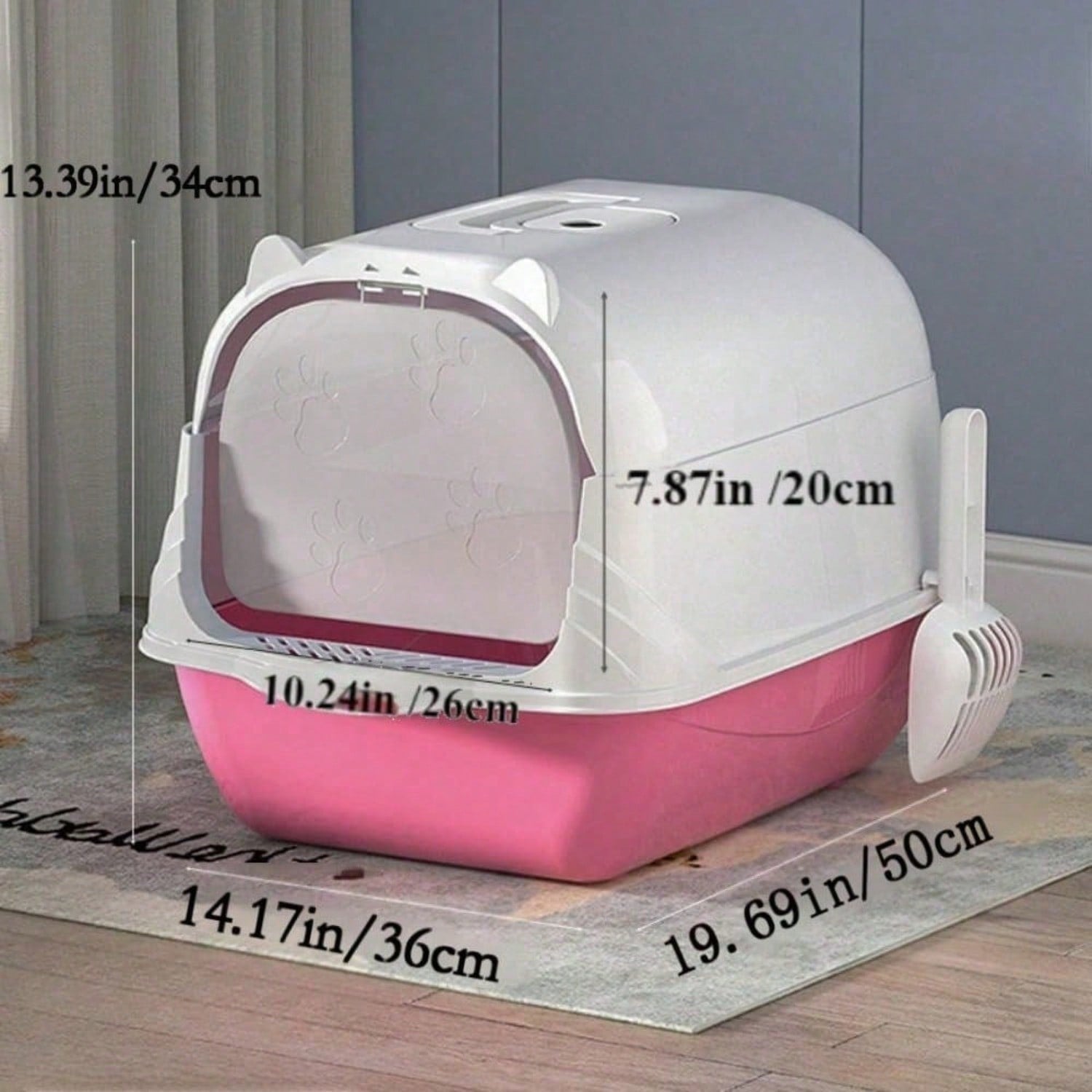 Boîte à litière entièrement fermée avec hotte et poignée durable avec flap sur le devant