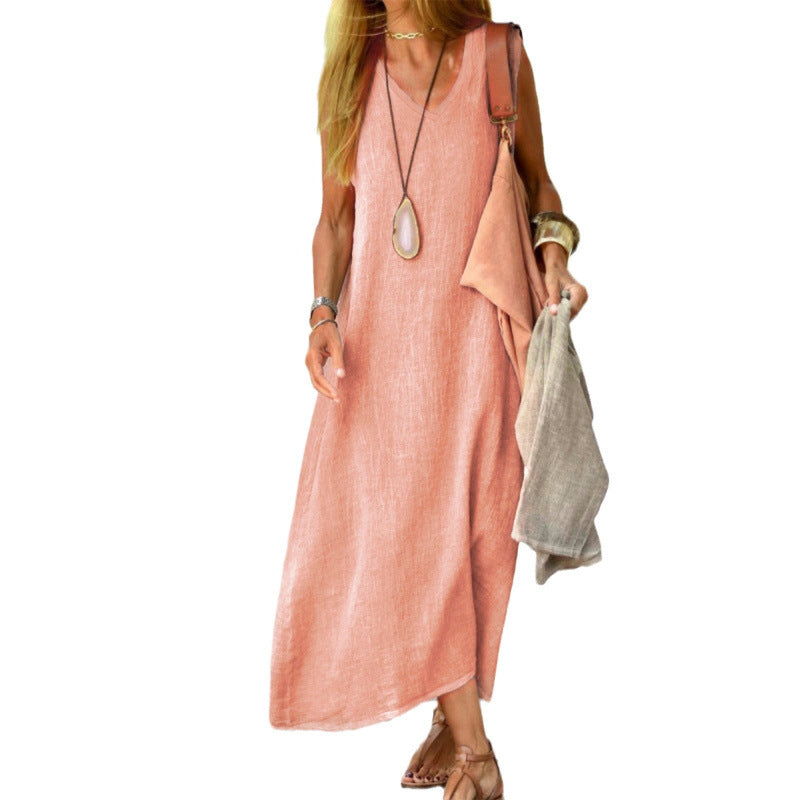 Robe d'été européenne et américaine Femme Mode Coton polyvalent Et robe de chanvre