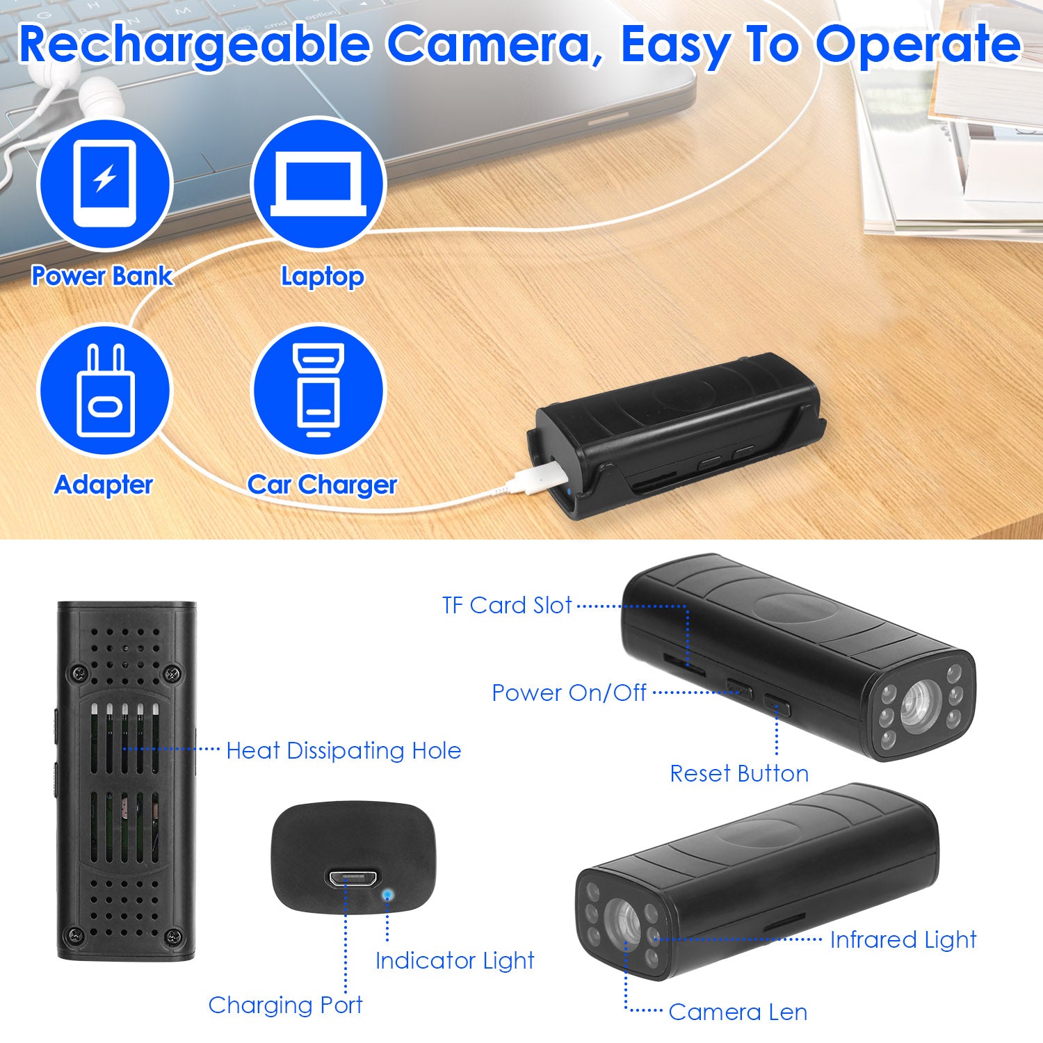 Caméra sans fil 1Pc retour Hitch Guide Caméra de sauvegarde du véhicule Caméra rechargeable avec Fle