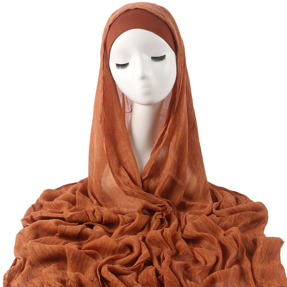 Femmes Solid-couleur plissé Faux Hijab