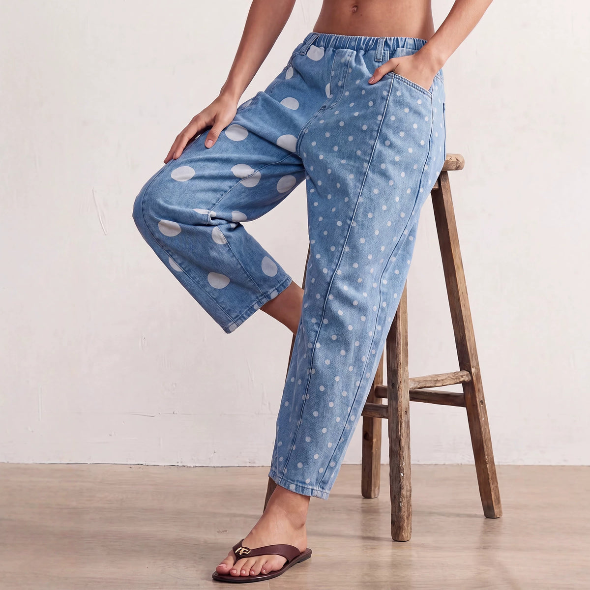Patchwork pour femmes Polka-Dot Print Loose-Fit Jeans