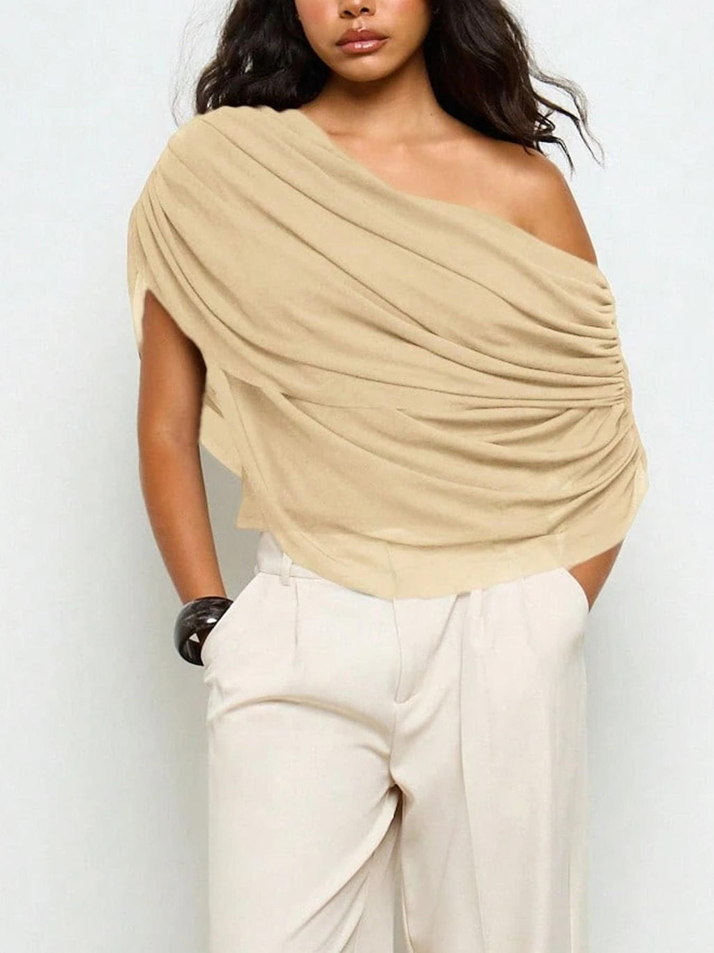 Femmes Mode Loose-fitting Cape-style Solid-color Top avec Pleats
