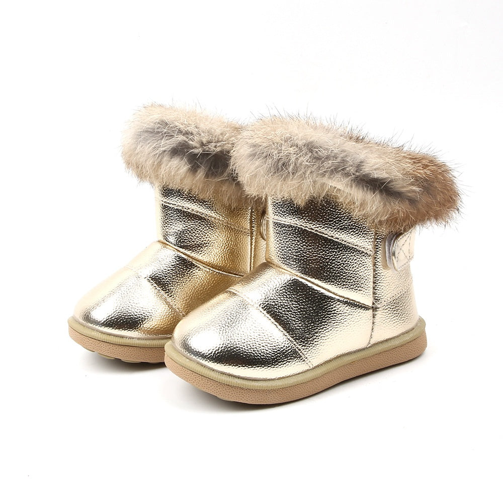 Bottes de coton de coton de neige en vraie fourrure de lapin épaissie
