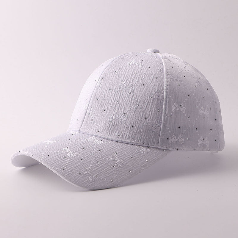 Style coréen Soft Style Bow Tie Strass Casquette de baseball avec des plis texturés et Breathabl