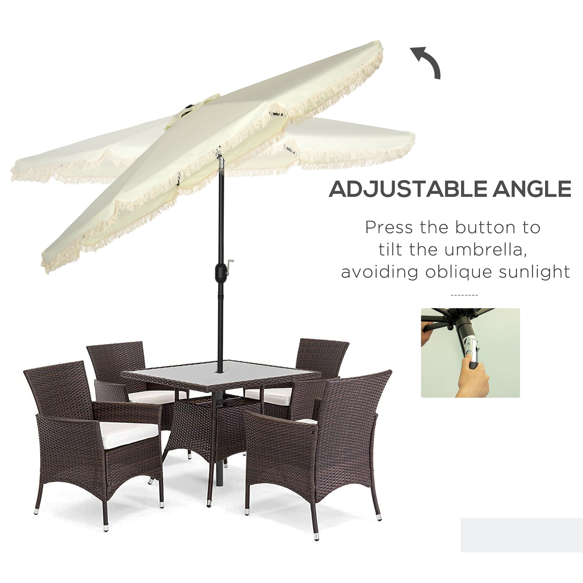 Parapluie Cantilever de 9 pieds avec Tilt bouton poussoir et Crank Tassles et 8 côtes Parapluie ombre