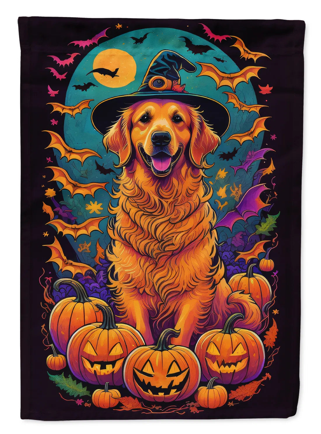 Golden Retriever Witchy Maison d'Halloween Drapeau Grand Porc Manche Pole décoratif à l'extérieur Ya