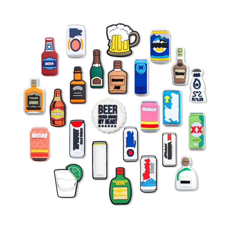 Lot aléatoire de 25 Pcs PVC Chaussures Charms Différents aliments bonbons et boissons Décoration de chaussures de bouteille