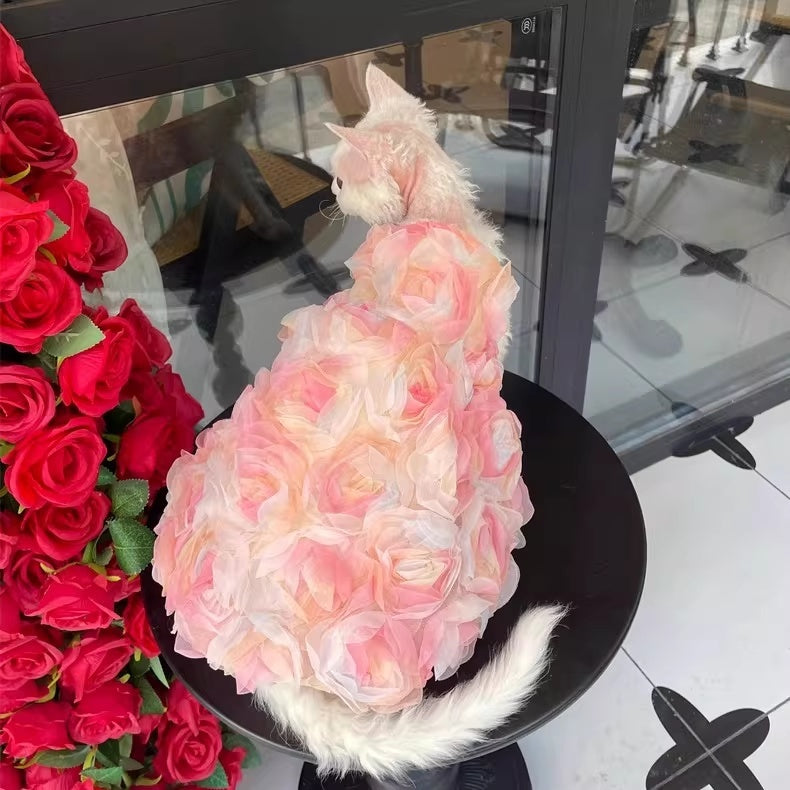 Vêtements de chat sans cheveux Double-Layer Mesh 3D Rose robe princesse