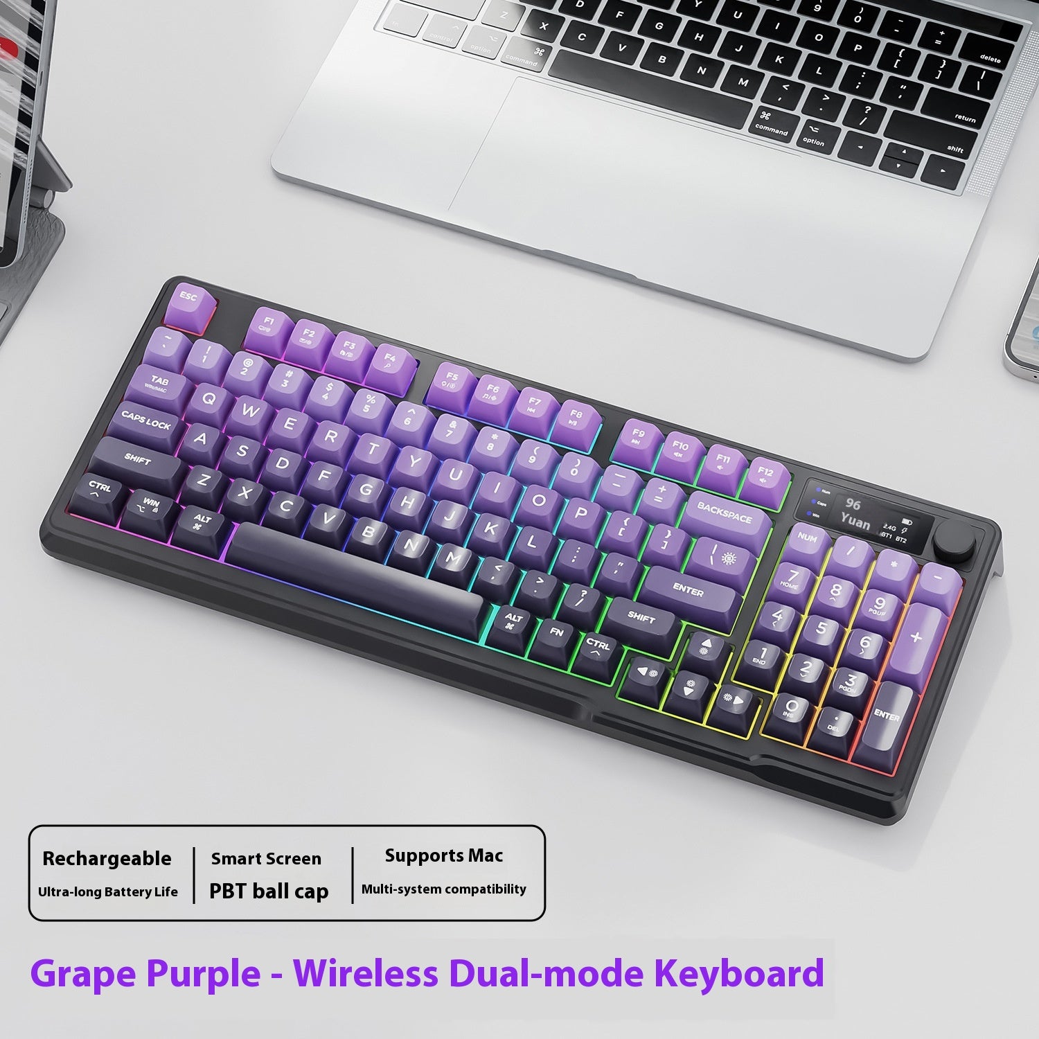 Wireless Bluetooth Double mode clavier Gradient Belt Display Computer Office