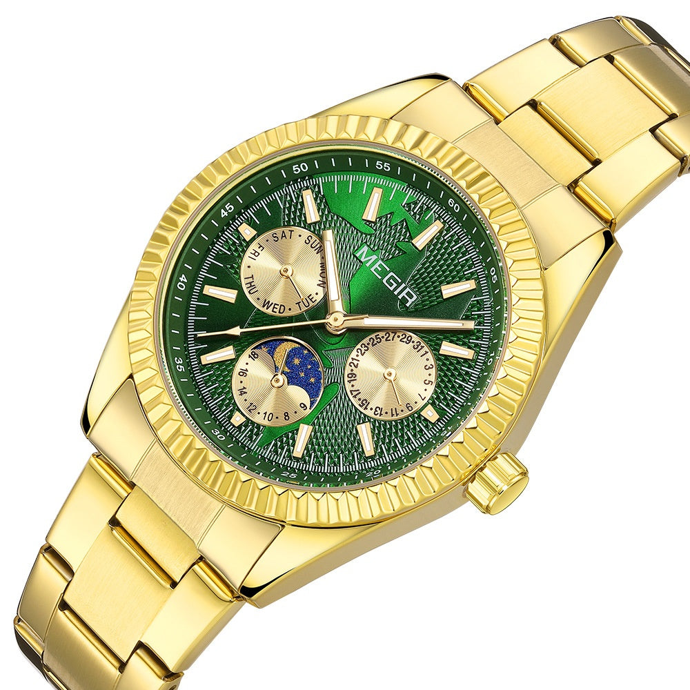 Lunar Phase Business Steel-Strap Waterproof Quartz Montre homme