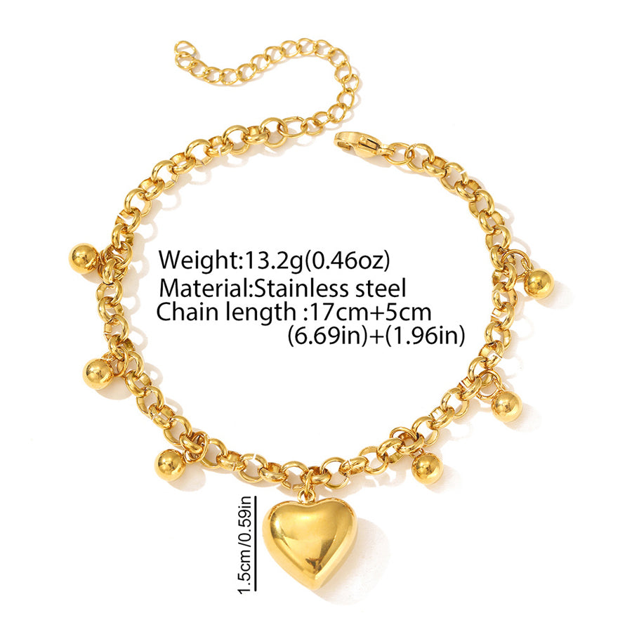 Femmes Gold Tone Puffy bracelet de charme coeur acier inoxydable pendentif coeur 3D avec dengling