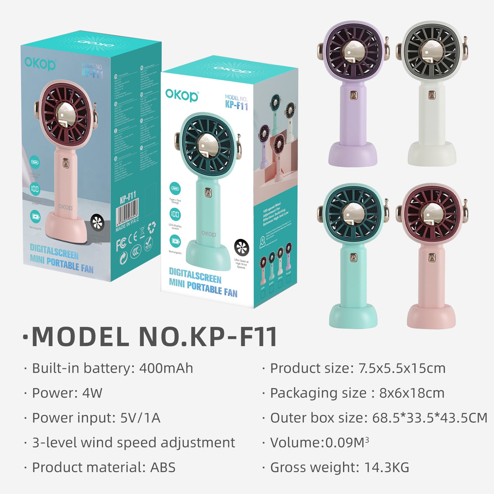 KP-F11 Mini ventilateur portatif le plus vendu silencieux Portable Powerful Airflow Long Battery Life Su