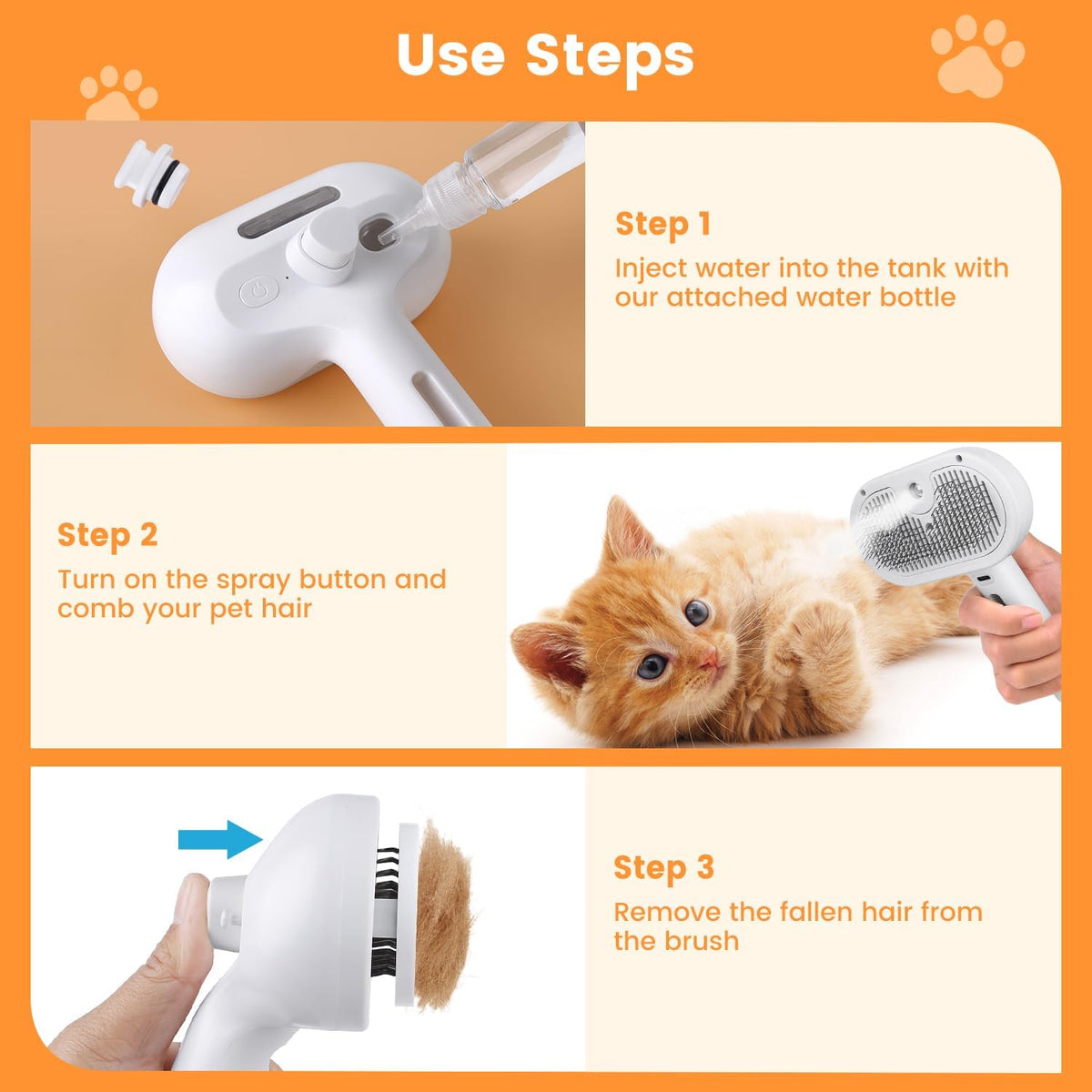 3 en 1 brosse à vapeur de chat