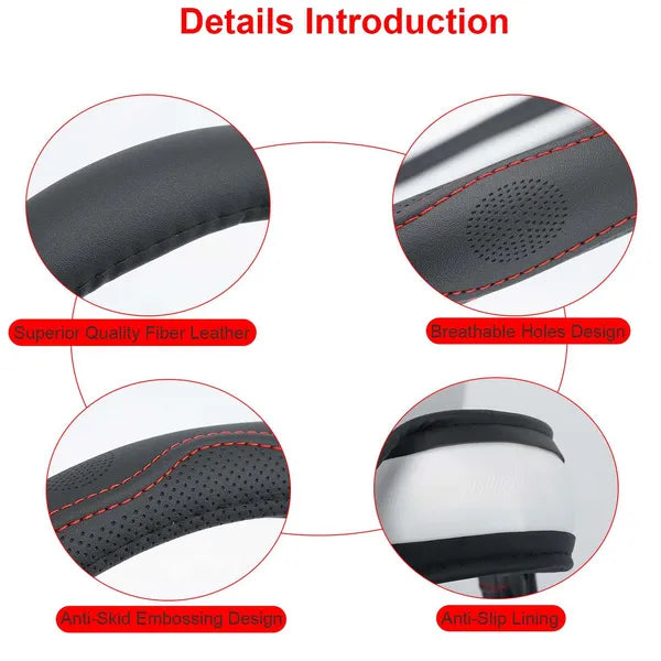 Couverture de volant 14.5in-15in Diamètre Universal Fibre en cuir de volant de voiture Prote