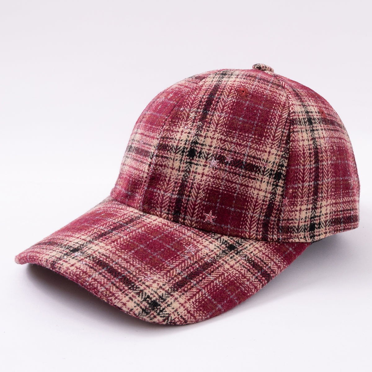 Motif de vérification de la laine Silver Glitter Star Embossed Baseball Cap