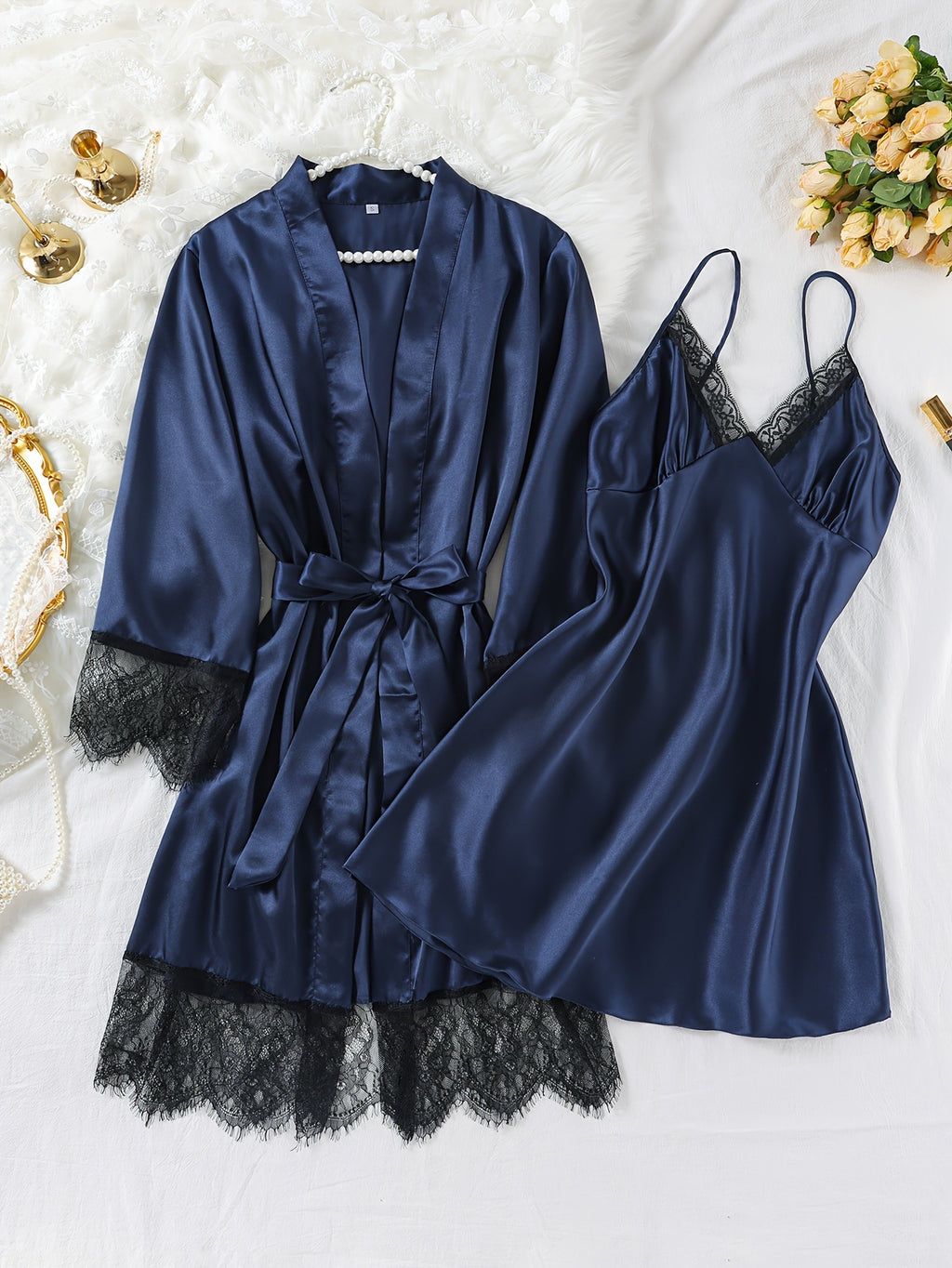 Womens Four-Season Home Porte une robe de nuit avec un ensemble de robes de nuit 2 pièces