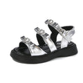 Sandales en strass pour enfants à cœur mignon à couleur solide